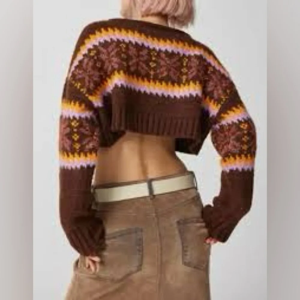 Urban Outfitters Turner Ultra Cropped Relaxed Fairisle Sweater In Brown Size SP